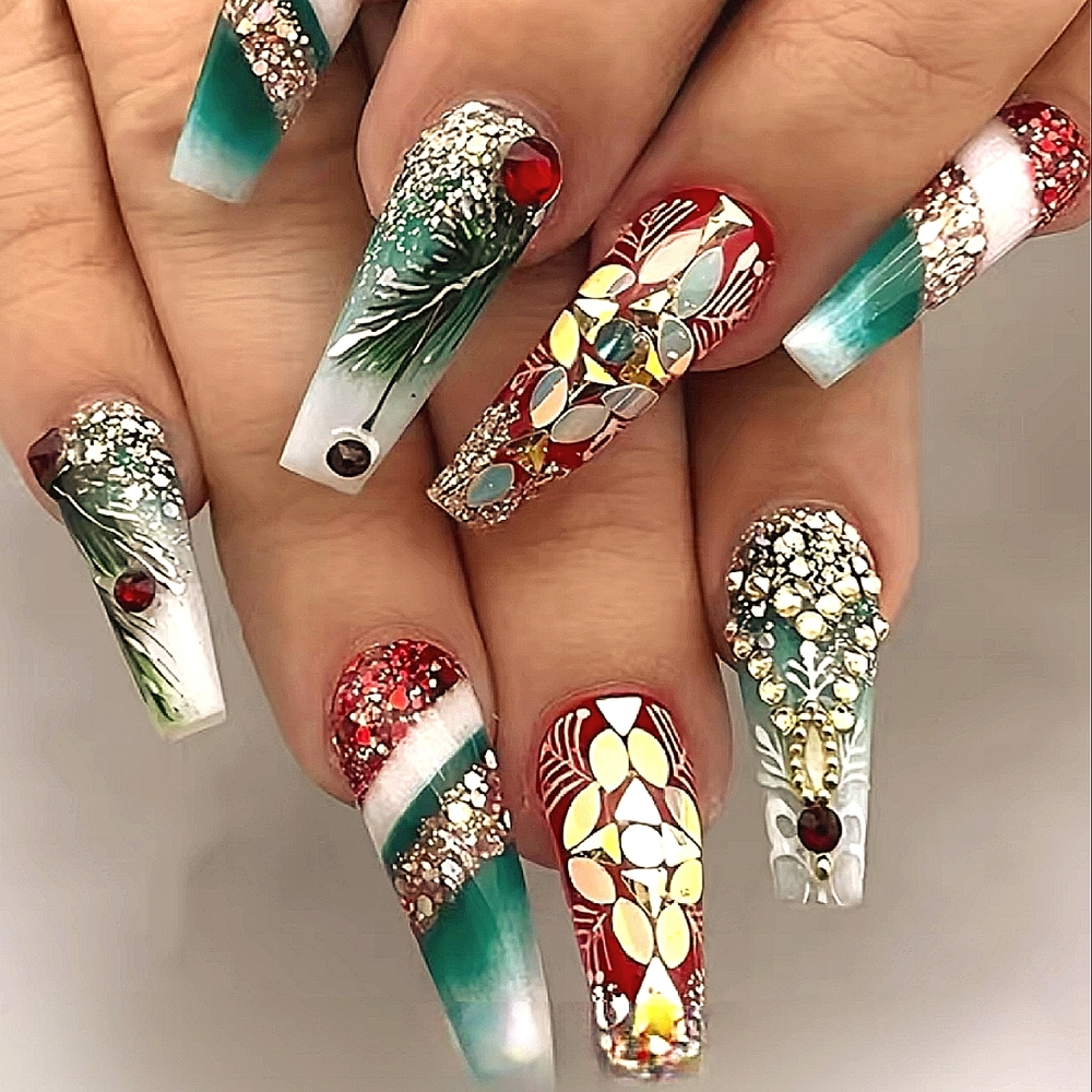 24pc Stunning Premium Exquisitely Embellished Press-on Nails Free Shoppi…